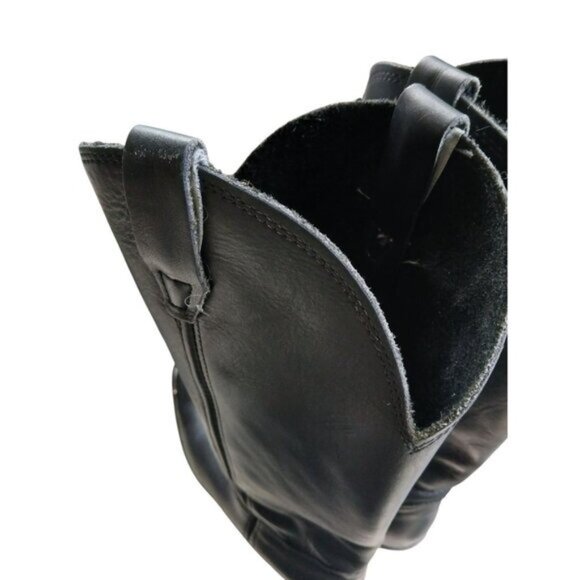 Vulcan Mens 9B Black Leather Cowboy Western Silver Toe Cap Boots Oil Resistant - Picture 7 of 9